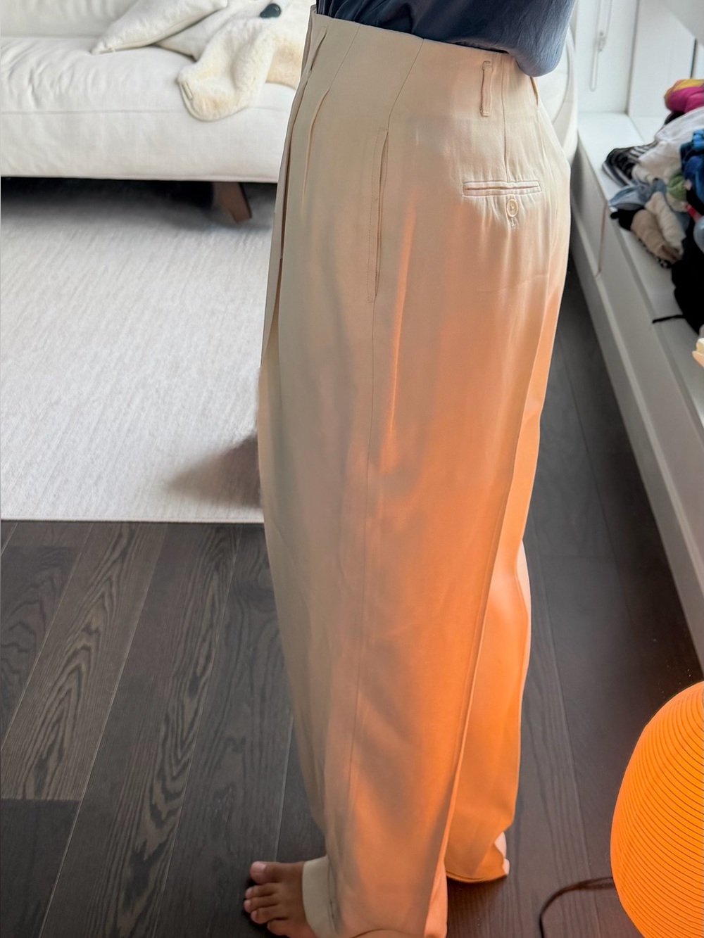 Polo Ralph Lauren Cream High-Waisted Wide-Leg Cuffed Trousers | Size 2 - Picture 2 of 4